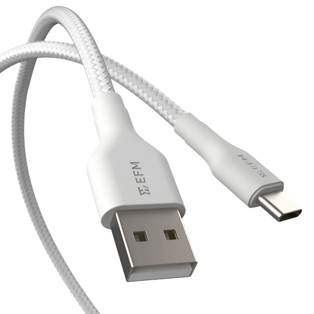EFM USB-A to USB-C Braided Charging & Data Transfer 1M Cable – White - POP Phones, New Zealand