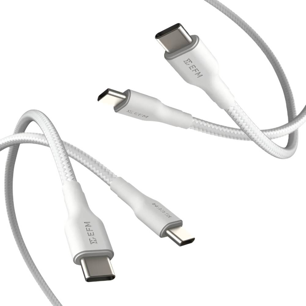 EFM USB-C to USB-C Braided Charging & Data Transfer 1M Cable Twin Pack – White - POP Phones, New Zealand
