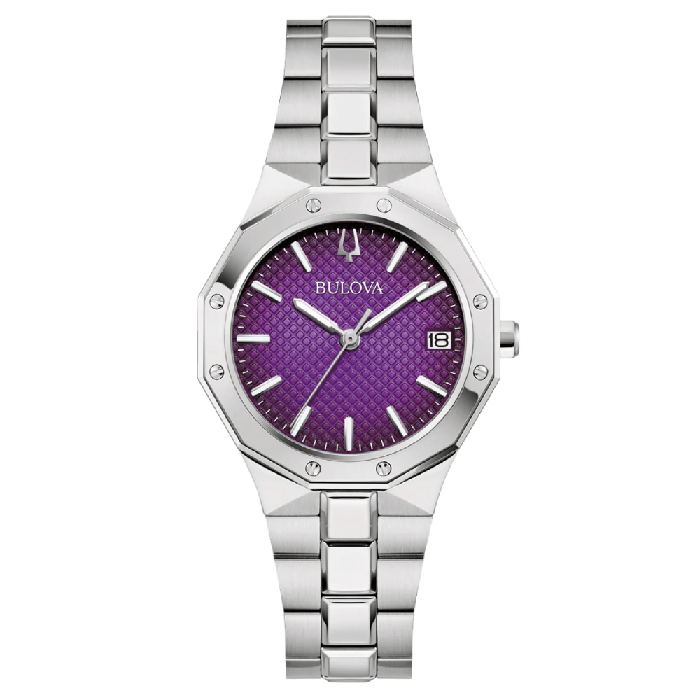 Bulova Classic Prestige Purple Dial Stainless Steel Women’s Watch (96M168) - POP Phones, New Zealand