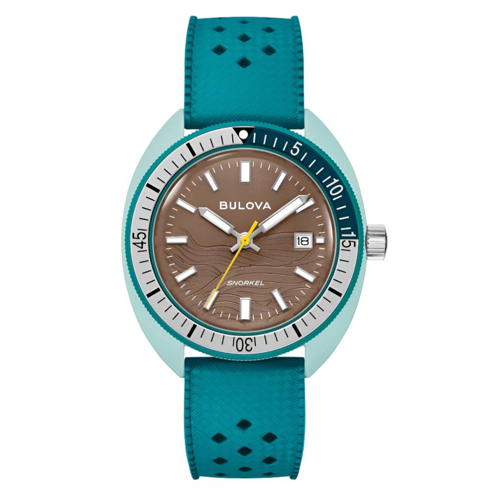 Bulova Snorkel Sea Turtle Brown Dial Rubber Strap Men’s Watch (98B446) - POP Phones, New Zealand