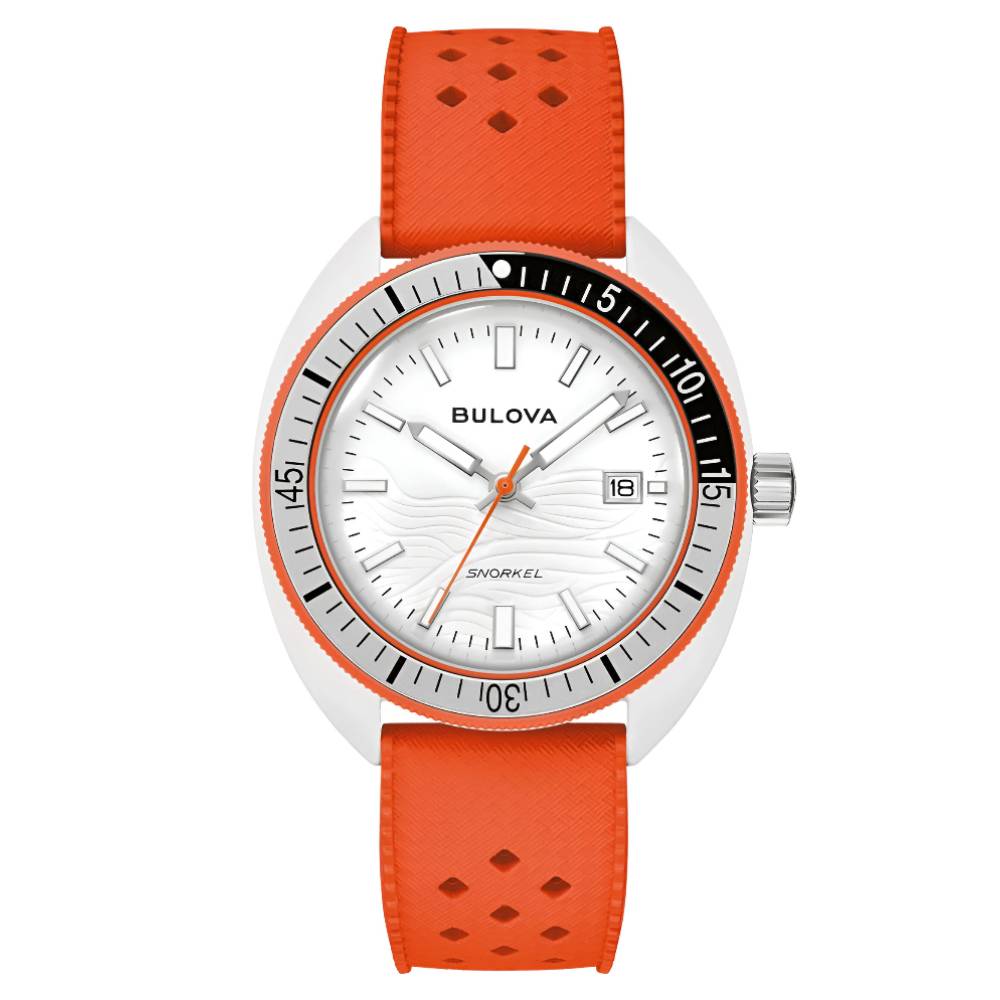 Bulova Snorkel Clownfish White Dial Rubber Strap Men’s Watch (98B448) - POP Phones, New Zealand