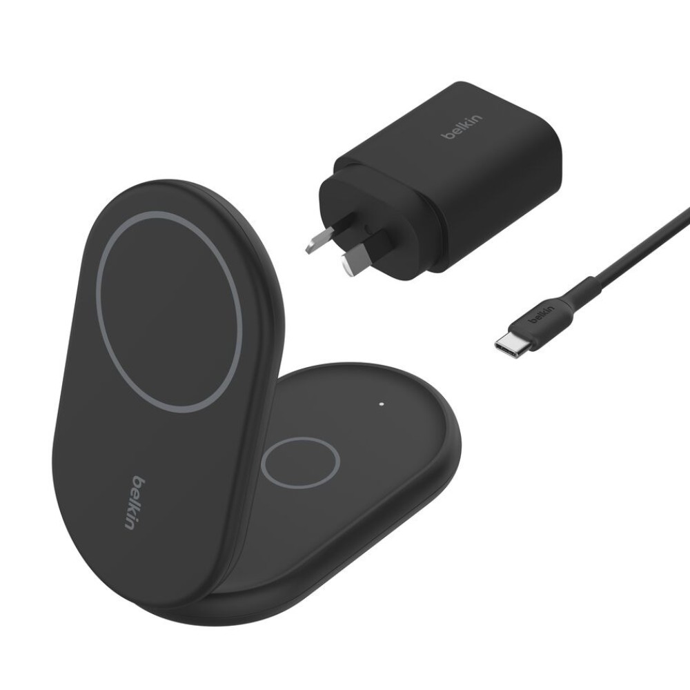 Belkin BoostCharge 2-in-1 Foldable 15W Wireless Charger Qi2 with 36W Wall Charger – Black - POP Phones, New Zealand