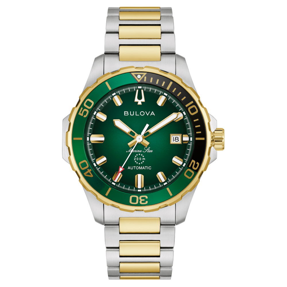 Bulova Automatic Two-Tone Marine Star Green Dial Men’s Watch (98B467) - POP Phones, New Zealand