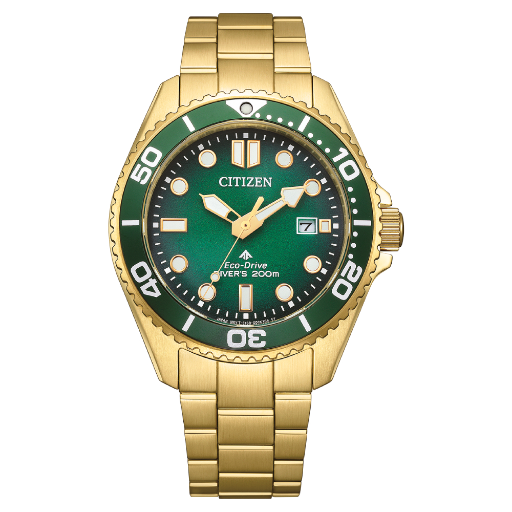 Citizen Promaster Marine Eco-Drive Gold Green Dial Men’s Watch (BN0262-59W) - POP Phones, New Zealand