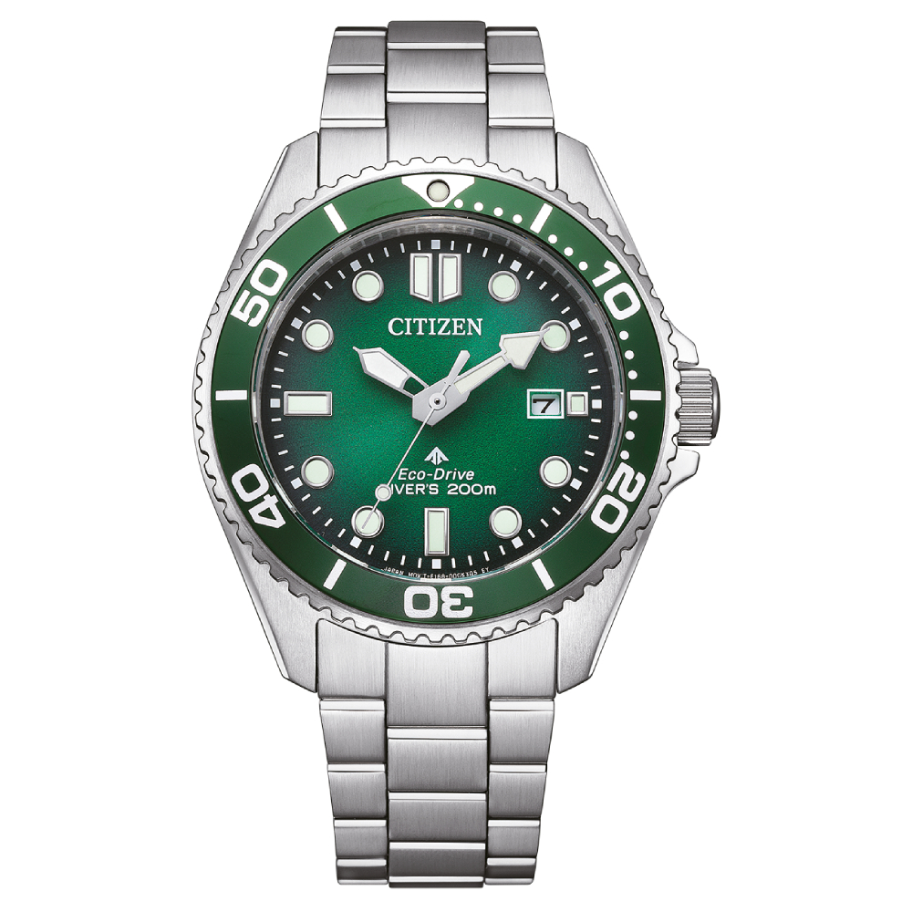 Citizen Promaster Marine Eco-Drive Silver Green Dial Men’s Watch (BN0269-50W) - POP Phones, New Zealand