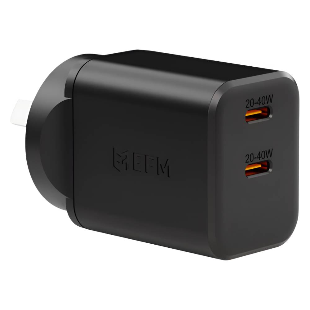 EFM ECO 40W Dual Port Wall Charger With GaN, Power Delivery and PPS (Black) - POP Phones, New Zealand