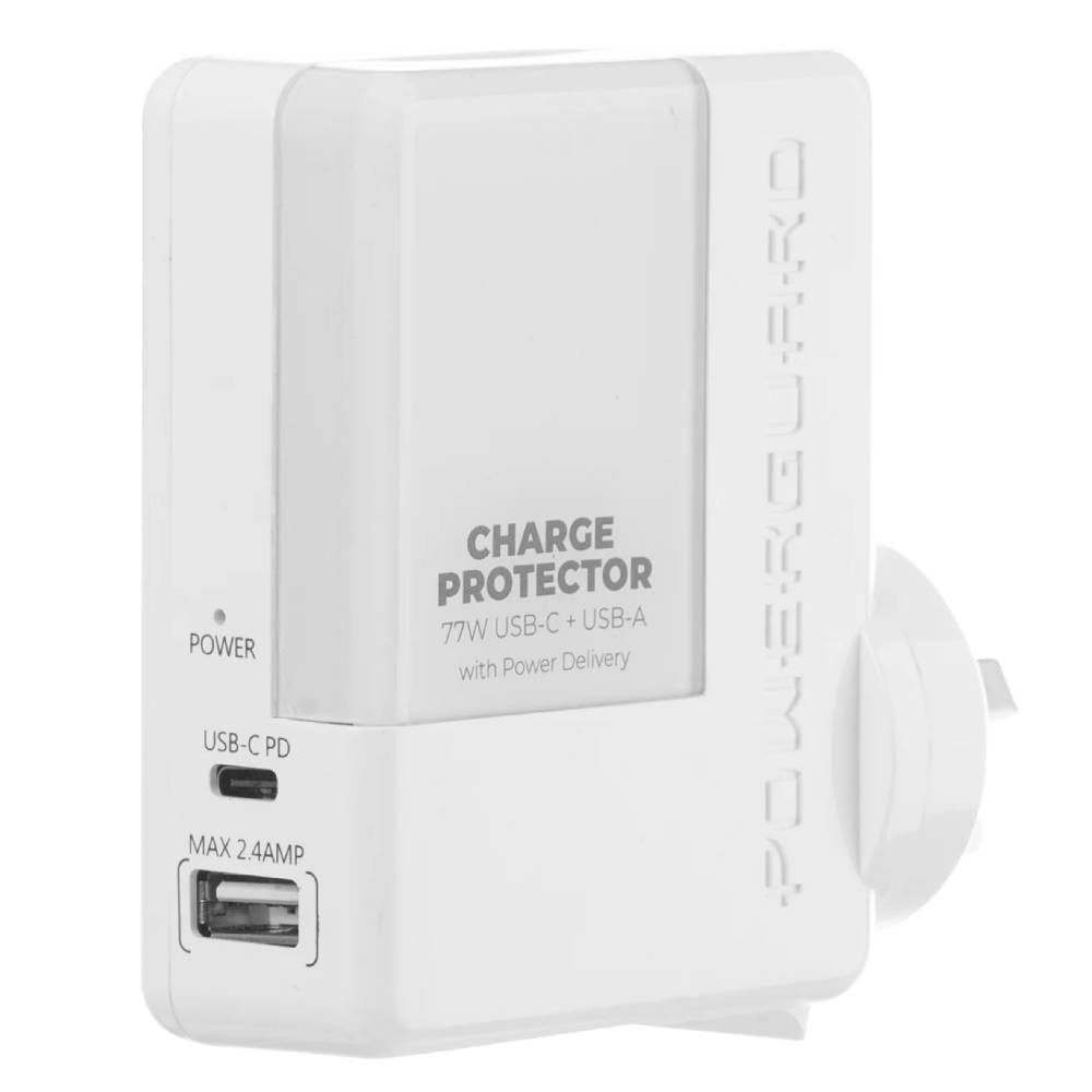 Powerguard Charge Protector 77W USB-C + USB-A (White) - POP Phones, New Zealand