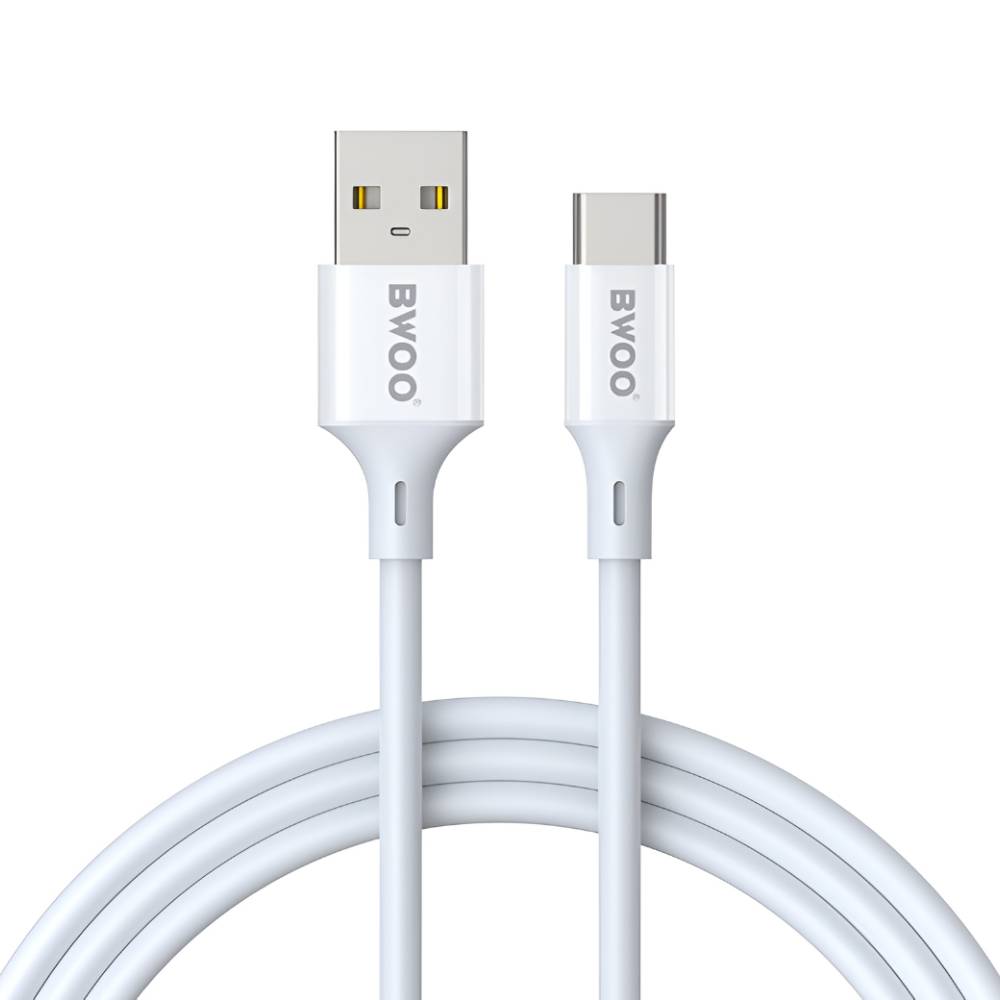 Bwoo 3A Durable ABS Molded USB-A to Type-C Data Cable (1M) (X281) (White) - POP Phones, New Zealand