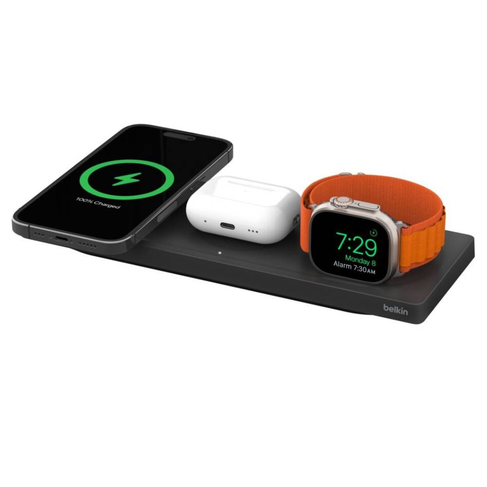 Belkin BOOST CHARGE PRO 3-in-1 Wireless Charging Pad with MagSafe Charging 15W + 40W AC Adapter (Black) - POP Phones, New Zealand
